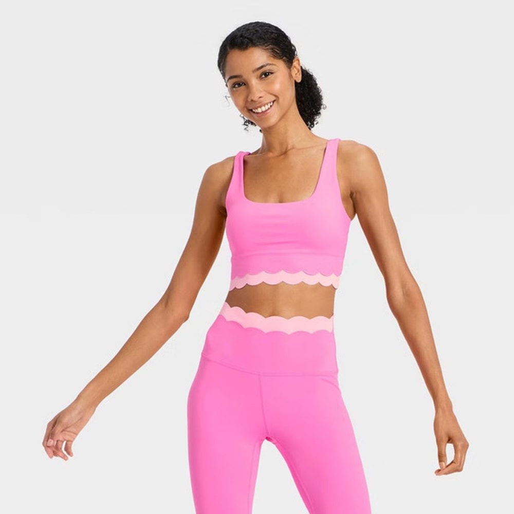 JoyLab Women's Knit Scallop Sports Bra, XXS & XXL - Neon Pink/Light Pink